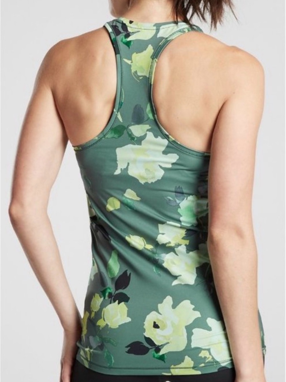 🍃 Athleta Shanti Green Floral Racerback Tank Workout Athletic Wear - Picture 2 of 12